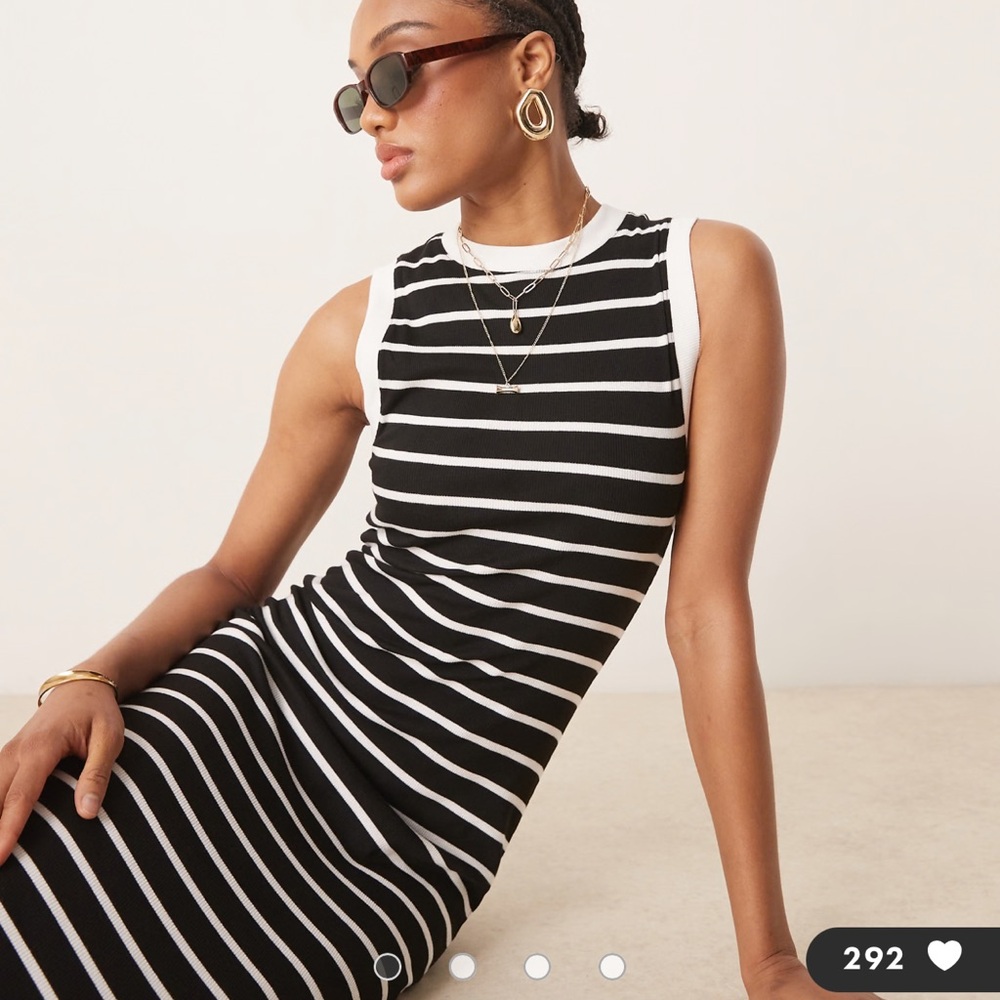 ASOS Design 90’s Black & White Striped Tall  Ribbed Sleeveless MIDI Dress size 4